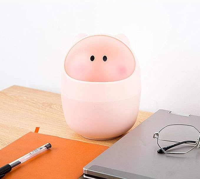 Desktop Mini Trash Bin, Cute Desktop Trash Can Flip Garbage Storage Bucket Cartoon Desk Waste Container Bucket Trash Can (Blue)