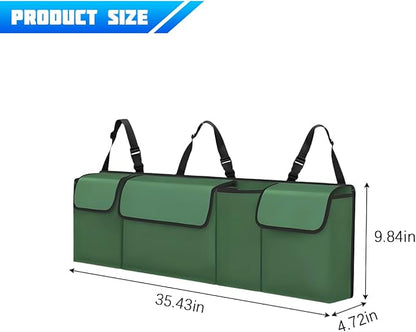 Car Trunk Organizer with Lid, Large Waterproof Vehicle Backseat Hanging Storage Bag with 4 Pockets & Adjustable Straps, Collapsible Automotive Interior Cargo Bag, Universal Fit (Green)