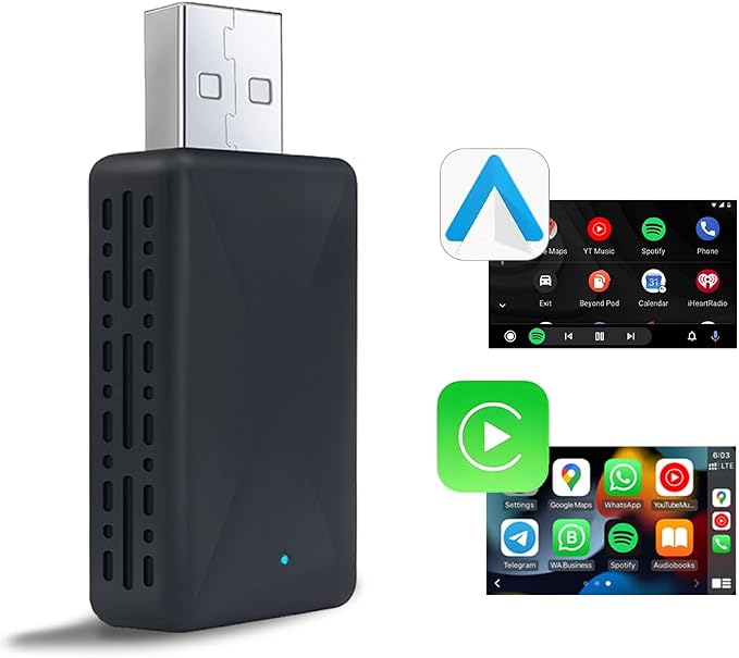 YNF Wireless Carplay/Android Auto 2-in-1 Adapter, Plug and Play Low Latency Mini Version，Stable Connect Plug & Play for iOS 10+ & Cars from 2016+