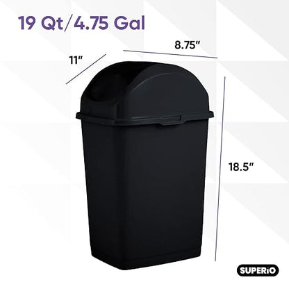 Superio Medium Trash Can with Lid 4.5 Gallon Plastic Swing Top Garbage Can Slim Waste Bin for Under Sink/Cabinet, Laundry Room, Kitchen, Office, Bedroom, Bathroom, College Dorm, 18 Qt, Black, 2