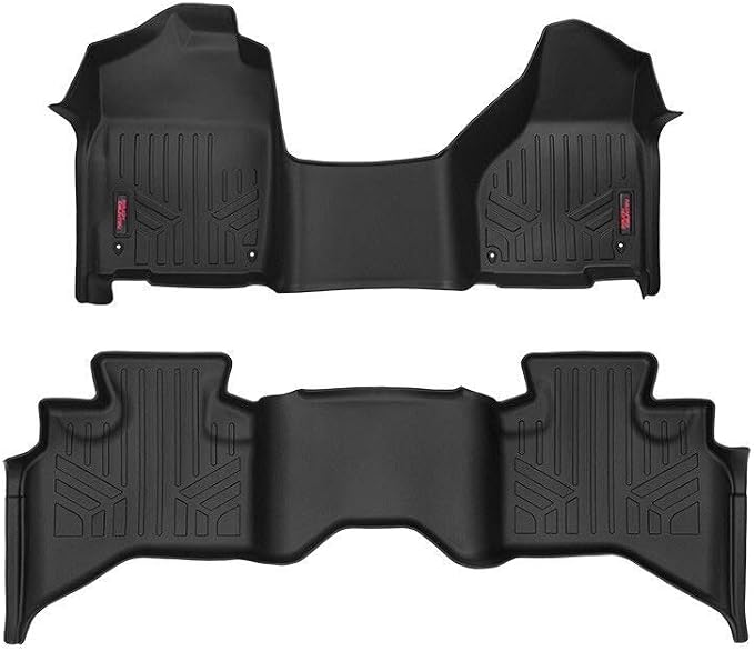 Rough Country All Weather Floor Mats Set for Dodge Ram 1500 Quad-Cab (2012-2018) w/Front Row Bench Seat - Custom Fit Floor Armor, Raised Lip, Easy Clean