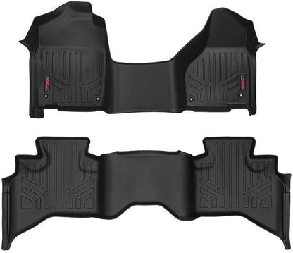 Rough Country All Weather Floor Mats Set for Dodge Ram 1500 Quad-Cab (2012-2018) w/Front Row Bench Seat - Custom Fit Floor Armor, Raised Lip, Easy Clean