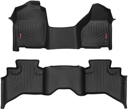 Rough Country All Weather Floor Mats Set for Dodge Ram 1500 Quad-Cab (2012-2018) w/Front Row Bench Seat - Custom Fit Floor Armor, Raised Lip, Easy Clean