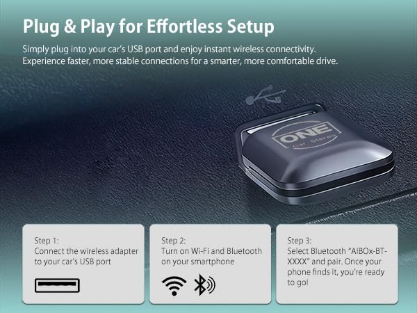 OneCarStereo Wireless CarPlay Adapter, Android Auto Wireless Adapter for iPhone & Android, Plug & Play, Fast Auto Reconnect, Convert Wired CarPlay to Wireless, for Cars with Factory Wired CarPlay