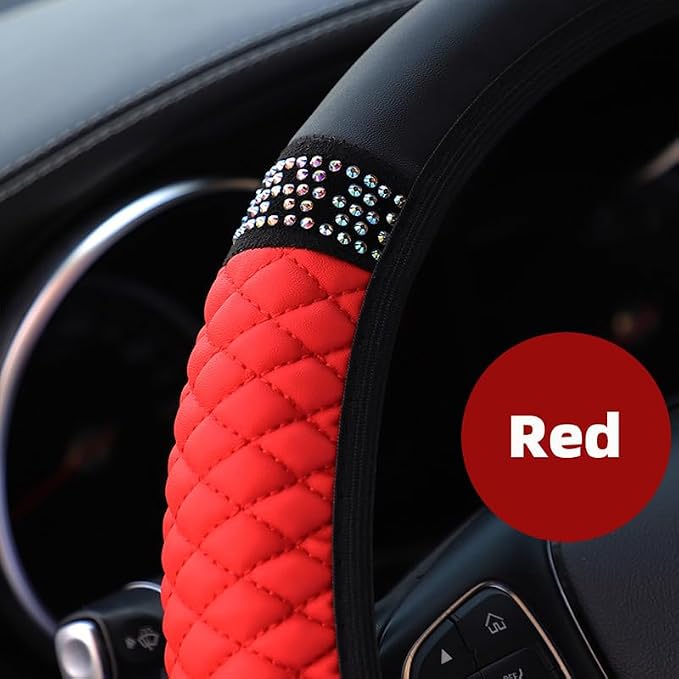 Microfiber Leather Steering Wheel Cover with Anti-Slip Lining Universal Car Accessory for Steering Wheel with a Diameter of 14.5-15 inch (Red)