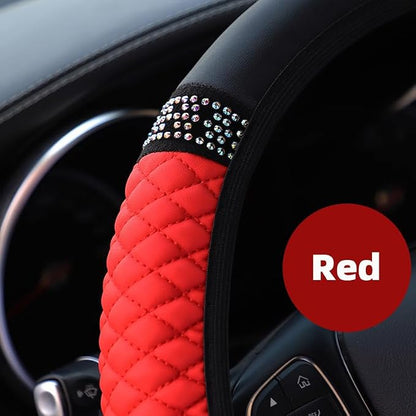 Microfiber Leather Steering Wheel Cover with Anti-Slip Lining Universal Car Accessory for Steering Wheel with a Diameter of 14.5-15 inch (Red)