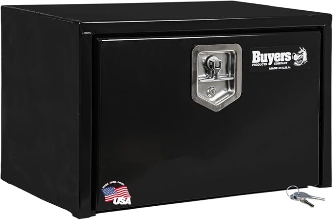 Buyers Products 1703322 Black Steel Underbody Truck Tool Box – 15 x 13 x 24 Inch - Truck Bed & Underbelly RV Storage Box, Locking T-Latch, Weather-Resistant, Heavy-Duty Flatbed Job Box, Made in USA