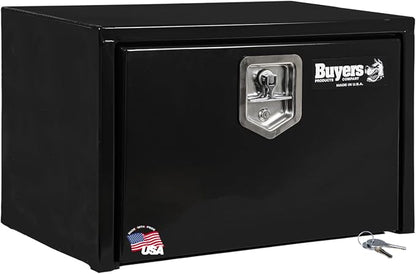 Buyers Products 1703322 Black Steel Underbody Truck Tool Box – 15 x 13 x 24 Inch - Truck Bed & Underbelly RV Storage Box, Locking T-Latch, Weather-Resistant, Heavy-Duty Flatbed Job Box, Made in USA