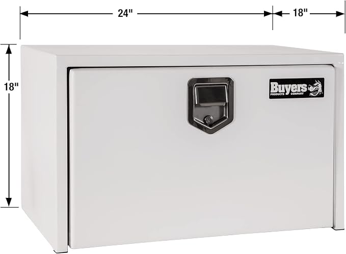 Buyers Products 1702200 Steel Underbody Truck Box with Lockable Paddle Latch, 18x 18x 24 Inch, for Work/ Utility Truck, Truck Storage and Organizer, Made in the USA, White