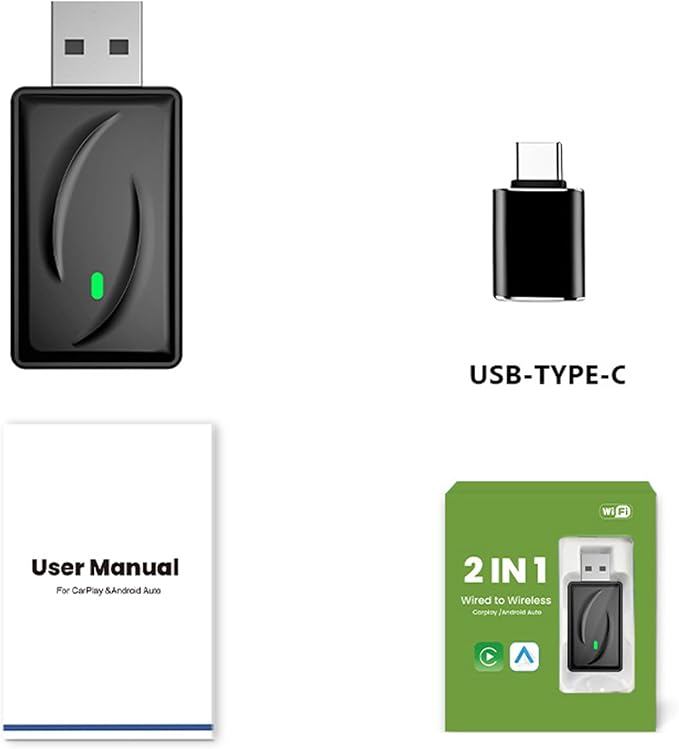 2026 Upgraded 2 in 1 Wireless CarPlay & Android Auto Adapter, Car Wired to Wireless Car Play Adapter, Plug & Play and Auto-Connection, Low Latency for iOS10+, USB/USB-C
