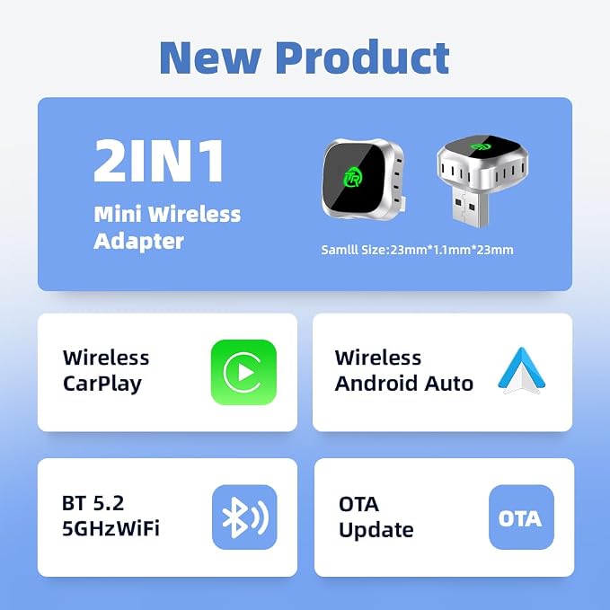 Wireless CarPlay Adapter for iPhone, Convert Wired to Wireless Apple CarPlay Adapter, Plug & Play, No Delay & Stable Control, Mini Size, USB & USB-C/Type-C for Cars 2016+ iOS10+, CarPlay Dongle Black