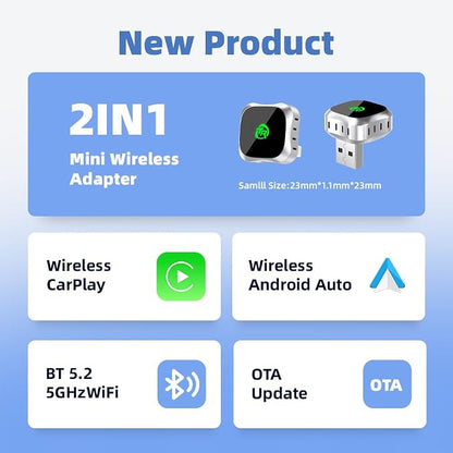 Wireless CarPlay Adapter for iPhone, Convert Wired to Wireless Apple CarPlay Adapter, Plug & Play, No Delay & Stable Control, Mini Size, USB & USB-C/Type-C for Cars 2016+ iOS10+, CarPlay Dongle Black