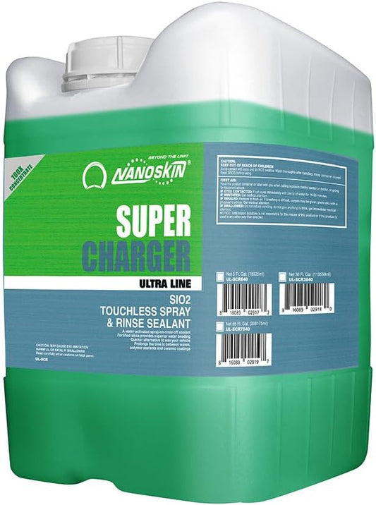 Nanoskin Ultra Line SUPER CHARGER SiO2 Touchless Spray-On/Rinse-Off Sealant 5 Gallons - Car Wash Paint & Glass Spray for Car Detailing | Safe for Cars, Trucks, Motorcycles, RVs| 100:1 Dilution, Green