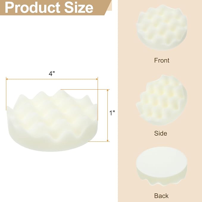 HARFINGTON 3pcs Buffing Sponge Pads 4" Polishing Wheel Waffle Finishing Grip Pad Car Buffer Polisher with Hook and Loop Back for Car Detailing Polishing Waxing, White