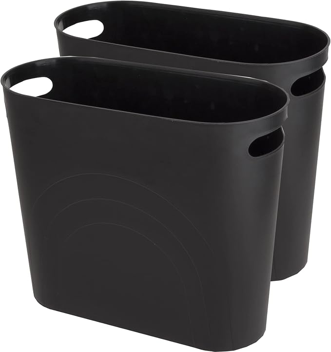 zoocatia Small Trash Can Garbage Can Container Bin with Handles 3 Gallons Plastic Wastebasket for Bathrooom, Bedroom, Office, Kitchen, Laudry Room, Dorm Room, 2 Pack - Black
