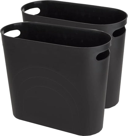 zoocatia Small Trash Can Garbage Can Container Bin with Handles 3 Gallons Plastic Wastebasket for Bathrooom, Bedroom, Office, Kitchen, Laudry Room, Dorm Room, 2 Pack - Black