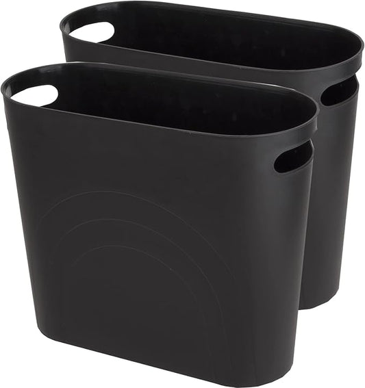 zoocatia Small Trash Can Garbage Can Container Bin with Handles 3 Gallons Plastic Wastebasket for Bathrooom, Bedroom, Office, Kitchen, Laudry Room, Dorm Room, 2 Pack - Black