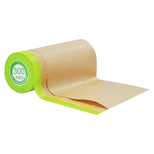 Pre-Taped Masking Paper for Painting-12 inch x 50 feet Tape and Drape for Painting, Painters Paper for Automotive Paint Masking, Floor Protection,Wall Covering（1 roll）