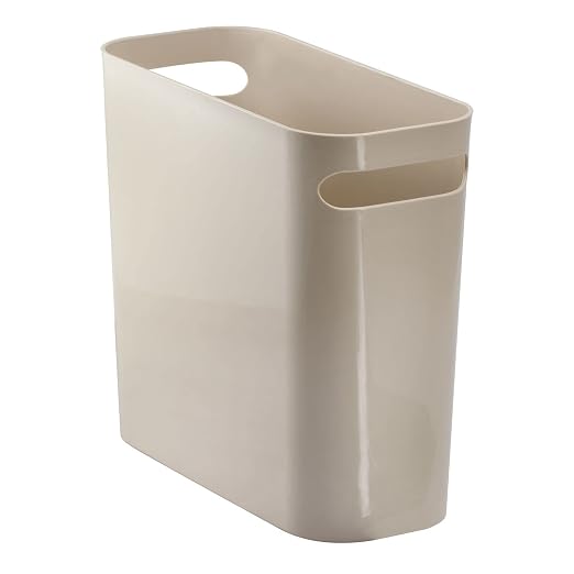 mDesign Plastic Small Trash Can, 1.5 Gallon/5.7-Liter Wastebasket, Narrow Garbage Bin with Handles for Bathroom, Laundry, Home Office - Taupe