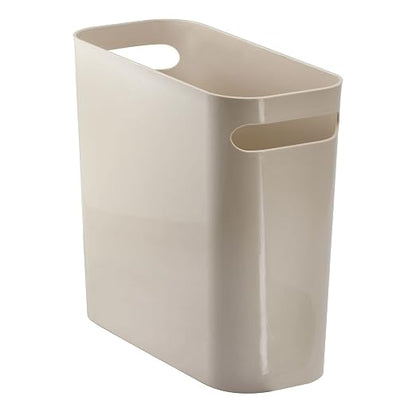 mDesign Plastic Small Trash Can, 1.5 Gallon/5.7-Liter Wastebasket, Narrow Garbage Bin with Handles for Bathroom, Laundry, Home Office - Taupe