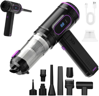 Mini Cordless Car Vacuum Cleaner,15000PA Handheld Vacuum Cleaner,2-in-1 Air Duster and Vacuum Cleaner,Hand Held Vacuum with LCD Display,Multi-Nozzles,Portable Vacuum for Car,Home,Pet Hair,Office