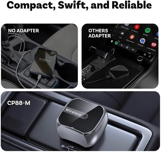 Upgraded Wireless CarPlay Adapter for OS 10+ or Android 11, Mini Wired to Wireless Adapter for CarPlay ＆Android Auto, Plug and Play, Stable Connection & No Latency