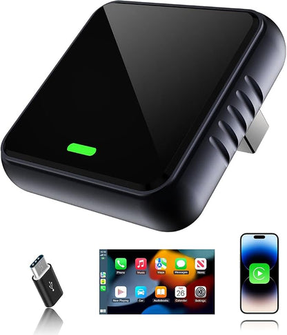 Wireless CarPlay Adapter for iPhone, Mini Size Plug & Play, Stable Fast Connection, Compact USB-A/USB-C for iPhone iOS 10+ with Manual