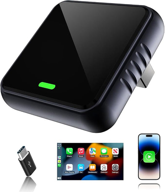 Wireless CarPlay Adapter for iPhone, Mini Size Plug & Play, Stable Fast Connection, Compact USB-A/USB-C for iPhone iOS 10+ with Manual