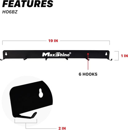 Maxshine Universal Detailing Brush Hanger (Brand) – 6 Organizer Hooks – Lightweight Wall-Mounted Design for Auto Detailing Supplies – Ideal for Garage & Mobile Use, Easy to Install Car Care Organizer