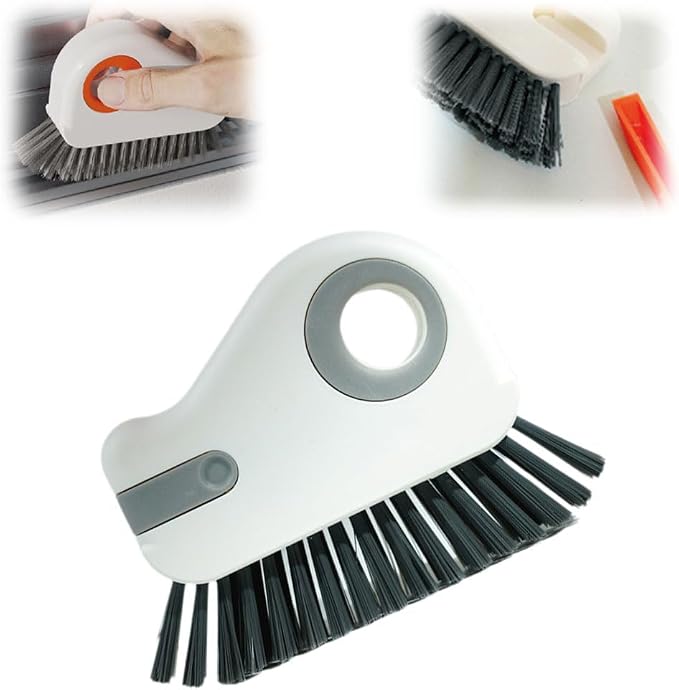 2 in 1 Groove Cleaning Brush Window Track Cleaning Tools, 2025 New Hard Bristle Crevice Cleaning Brush with Hidden Scraperfor Sliding Door Track, Window Sill, Shutter Door (Grey,1pcs)
