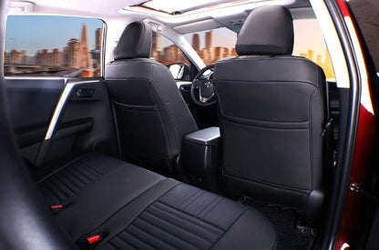 EKR Rav4 Seat Covers Custom Fit for Toyota Rav4 LE(NOT for Hybrid) 2013 2014 2015 2016 2017 2018,Leather Car Seat Cover for Trucks SUV Full Set,Faux Leather(Black)