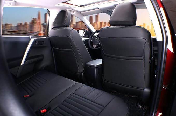 EKR Rav4 Seat Covers Custom Fit for Toyota Rav4 XLE,Platinum,Limited 2013-2018 & SE 2016-2018, Leather Car Seat Cover Full Set for SUV,Faux Leather(Black)