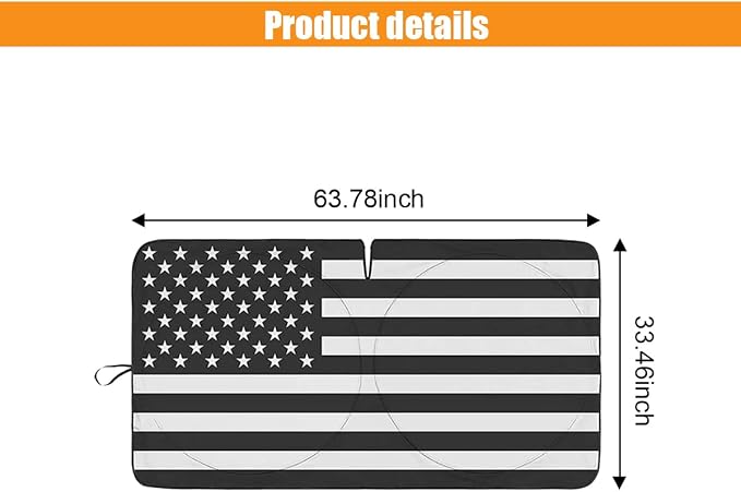American Flag Car Windshield Sun Shade, Foldable Car Front Window Sunshade for Car SUV Truck, Auto Interior Sun Protection Cover, Blocks UV Rays & Keeps Your Vehicle Cool (USA B&W Flag, Large)