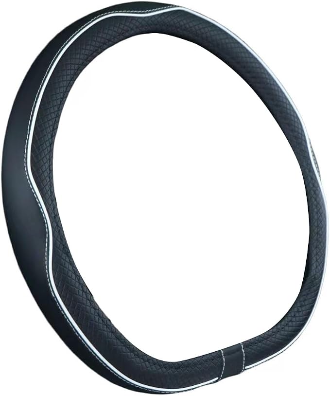 Mayco Bell Flat Bottom Steering Wheel Cover Anti-Slip,Safety,Soft,Breathable,Durable,Full Surround,Comfortable Grip Microfiber Leather (D Shape, Black White)