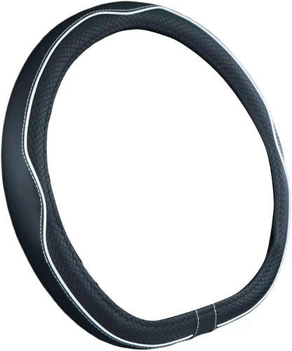 Mayco Bell Flat Bottom Steering Wheel Cover Anti-Slip,Safety,Soft,Breathable,Durable,Full Surround,Comfortable Grip Microfiber Leather (D Shape, Black White)