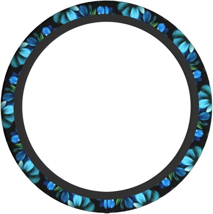 Blue Flower Steering Wheel Cover for Women Car Accessories Cute Girls Girly Universal 15 Inch Neoprene Auto Interior Decor Anti Slip Automotive Truck Protector