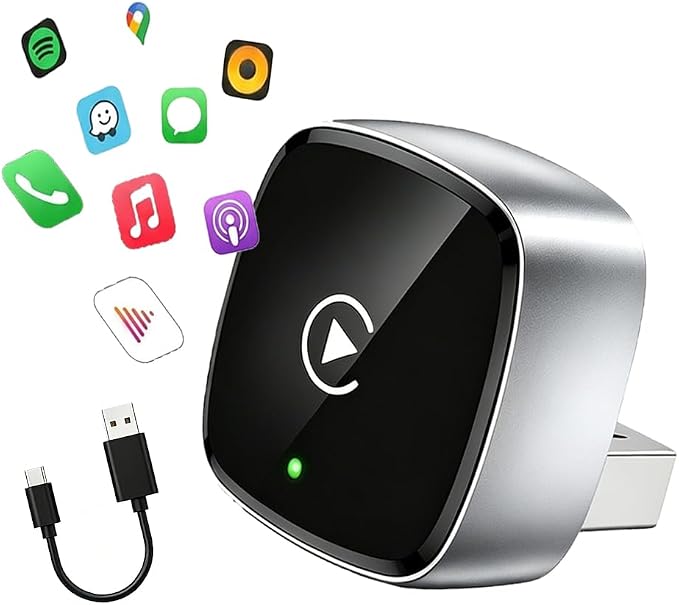 Mini Wireless CarPlay Adapter & Android Auto Adapter, Dual USB-A/Type-C Plug & Play, Ultra-Low Latency Fast Pairing, Compatible with 1500+ Cars & iPhone/Android