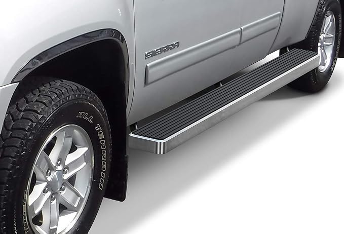 APS (Silver 6 inches Wheel to Wheel) Running Boards Nerf Bars Side Steps Compatible with Chevy Silverado GMC Sierra 1500 2500 1999-2013 Double Cab 5.5ft Bed & 2500HD 3500 2001-2014