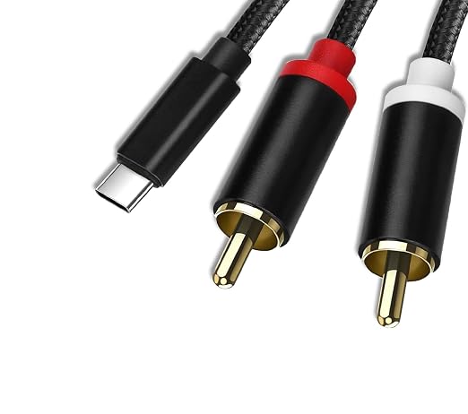 USB C to RCA Cable Audio Auxiliary Adapter, Stereo Y Splitter Adapter for Select Ideal for Powering Cars, Speakers, etc. （6.6 Feet）