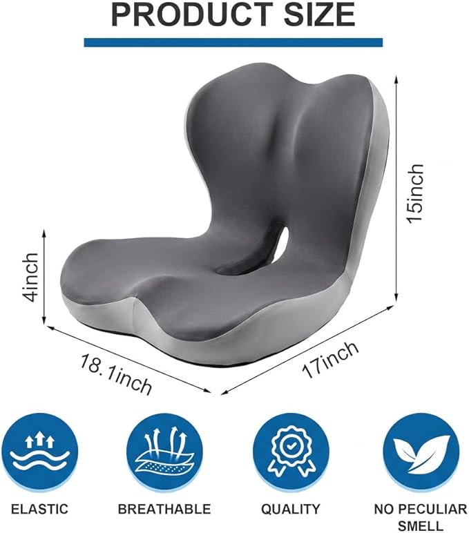 Car Seat Cushion with Back Support for Driving, Ergonomic Support Relief Pad for Auto/Truck/Office, Hollow Ventilation, Anti-Slip Driver Seat Cushion, Washable Cover, 18.1"x17"(Two-Tone Gray)