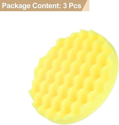 HARFINGTON 3pcs Buffing Sponge Pads 7" Polishing Wheel Waffle Finishing Grip Pad Car Buffer Polisher with Hook and Loop Back for Car Detailing Polishing Waxing, Yellow
