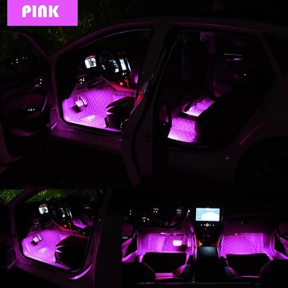 Car LED Strip Lights, 4Pcs App Control Interior Lights, Multicolor Music Car Strip Light Under Dash Lighting Kit with Sound Active Function and Remote Controller, DC 12V
