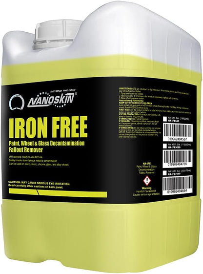 Nanoskin IRON FREE Paint, Wheel and Glass Decontamination Fall Out Remover 5 Gallons - Removes Iron Particles in Car Paint, Motorcycle, RV & Boat | Use before Clay, Wax or Car Wash for Car Detailing, Yellow