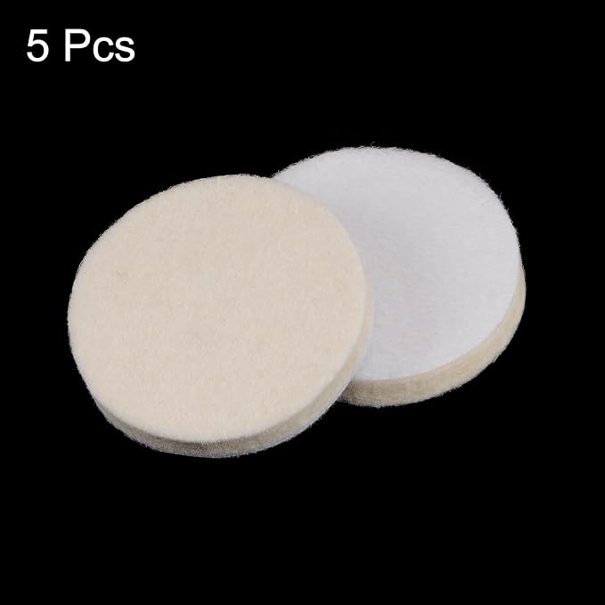 HARFINGTON 5pcs Wool Felt Polishing Pads, 2 inch Buffing Wheel Polish Pad Flocking Hook & Loop Back for Car Glass Plastic Metal Stone