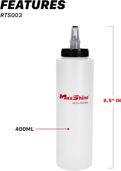 Maxshine 400ml Universal Dispenser Bottle – Self-Cleaning Cap Squeeze Bottle Auto Accessory for Compound, Polish, Wax & Sealant – Chemical-Resistant HDPE, Leak-Proof Easy-Flow Car Detailing (2-Pack)