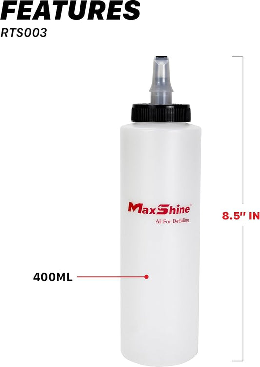 Maxshine 400ml Universal Dispenser Bottle – Self-Cleaning Cap Squeeze Bottle Auto Accessory for Compound, Polish, Wax & Sealant – Chemical-Resistant HDPE, Leak-Proof Easy-Flow Car Detailing (2-Pack)