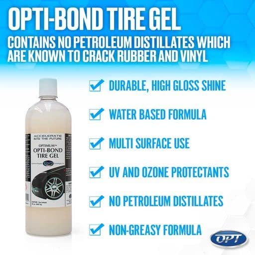 Optimum Opti-Bond Tire Gel – Sling Free Shine, Long Lasting Dressing; Water Based Gel Spray; Vinyl, Plastic and Trim Dressing; Great for Tire Shine & Vinyl Trim Care (32 Oz)