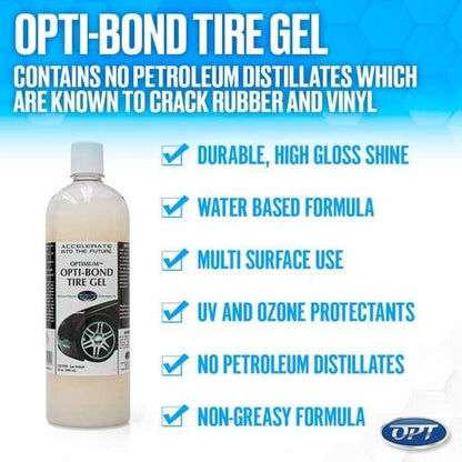 Optimum Opti-Bond Tire Gel – Sling Free Shine, Long Lasting Dressing; Water Based Gel Spray; Vinyl, Plastic and Trim Dressing; Great for Tire Shine & Vinyl Trim Care (32 Oz)