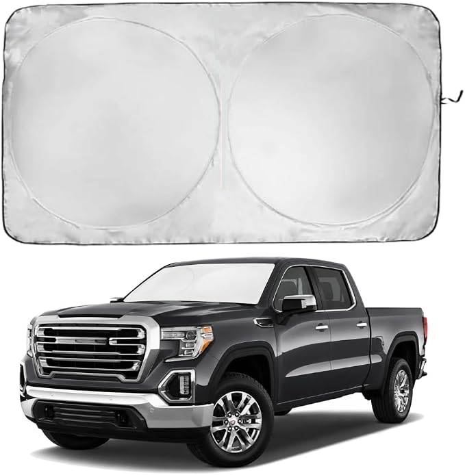 Windshield Sun Shade | Compatible for GMC Sierra 1500 2500 3500 2019-Present | Certified 99.87% UVB & 99.02% UVA Car Sun Shade. Award Winning Sunshade -Patented Technology | Car Shades by Kinder Fluff