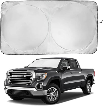 Windshield Sun Shade | Compatible for GMC Sierra 1500 2500 3500 2019-Present | Certified 99.87% UVB & 99.02% UVA Car Sun Shade. Award Winning Sunshade -Patented Technology | Car Shades by Kinder Fluff